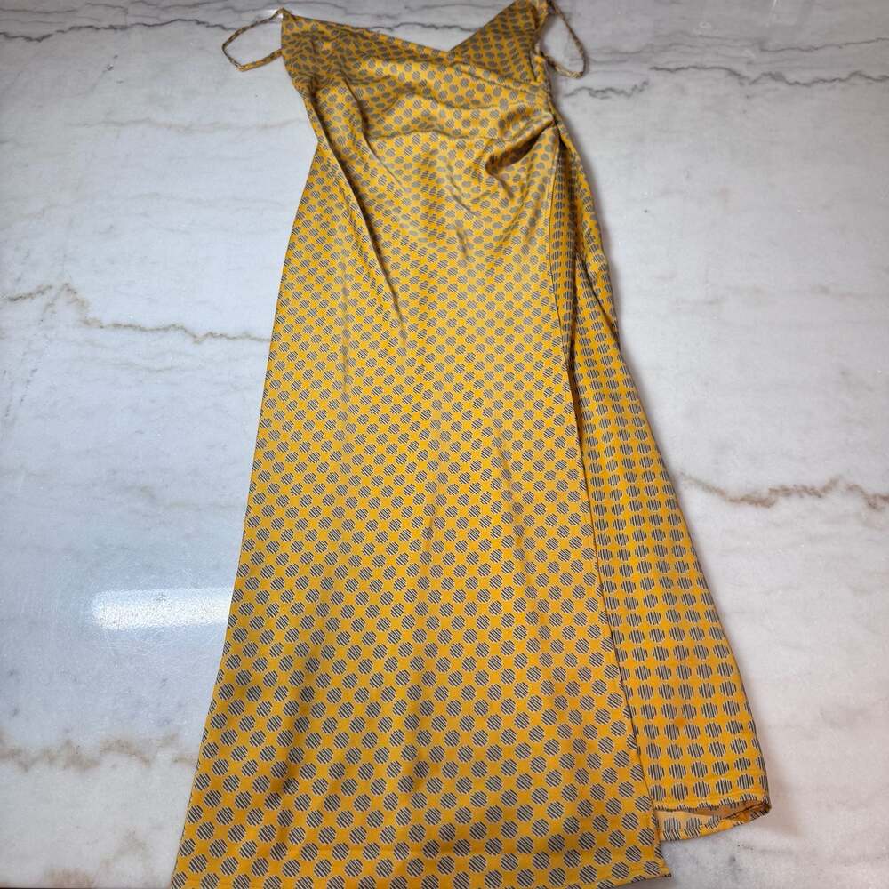 Urban Outfitters Yellow Polka Dot Satin Midi Dress Size M